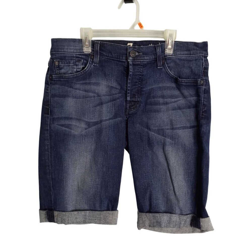 7 For All Mankind Size 31 Shorts Mens Denim Blue Jeans Cut Off Dark Wash